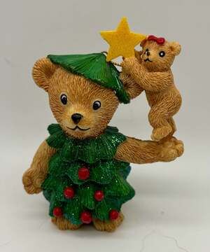 Vintage 1997 Claire's Bear Resin Christmas Tree Ornament with Baby Bear & Star